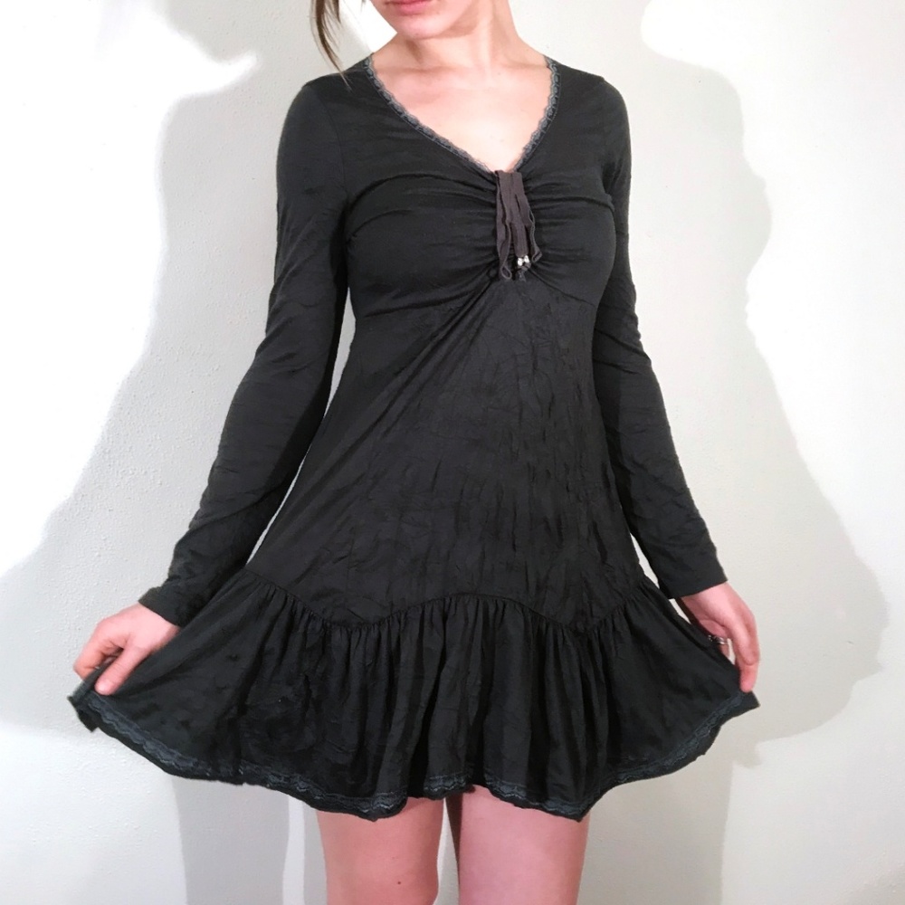 Long Sleeve Fairy Inspired Green Lace Mini Dress